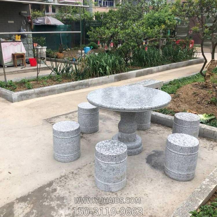 花岗岩雕刻庭院小区户外休闲圆桌圆凳摆件雕塑