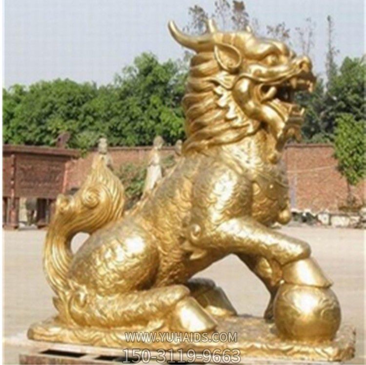 广场大型不锈钢喷金神兽麒麟雕塑