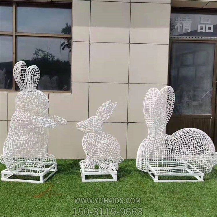 不锈钢镂空铁艺户外园林照明动物景观兔子雕塑