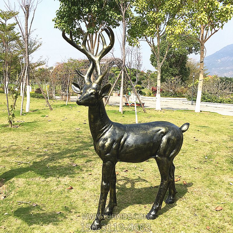公园户外不锈钢仿铜鹿雕塑