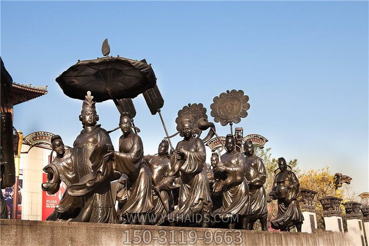 古代人物景观不锈钢仿铜行走的人物雕塑