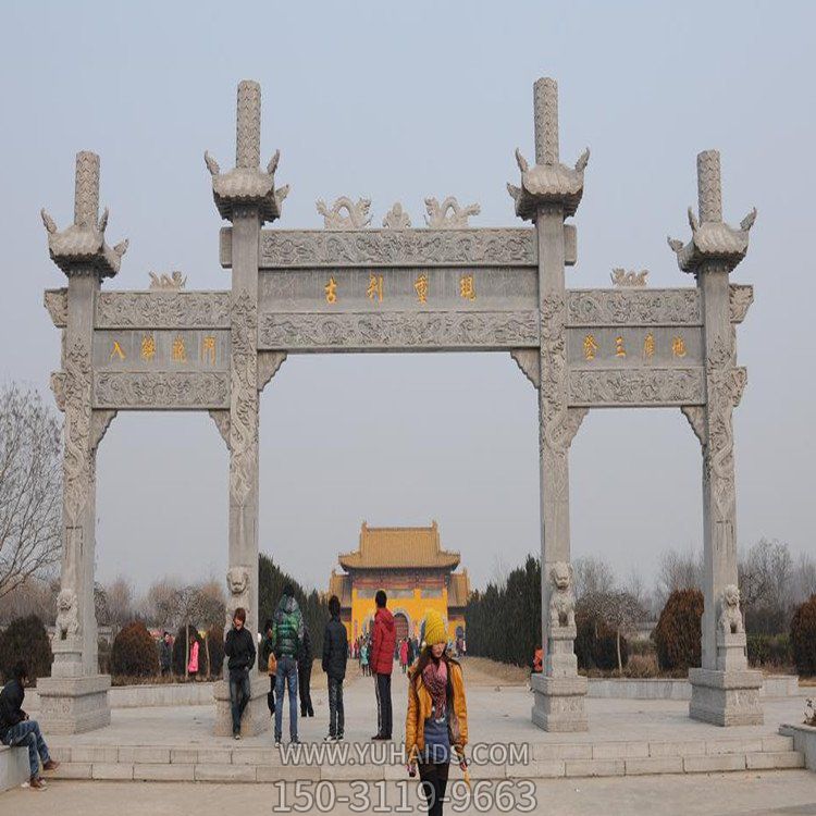 砂岩浮雕新中式古典门楼牌坊寺院入口摆件雕塑