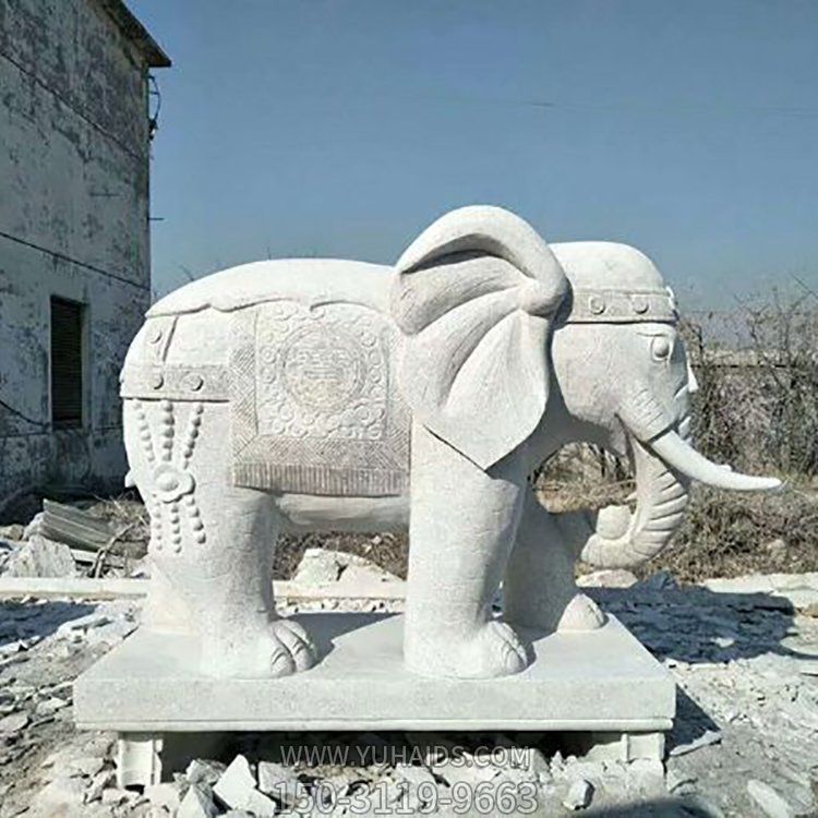 酒店门前摆放大理石雕刻招财吉祥大象雕塑