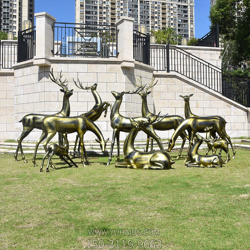 户外别墅景观装饰品不锈钢仿铜鹿雕塑