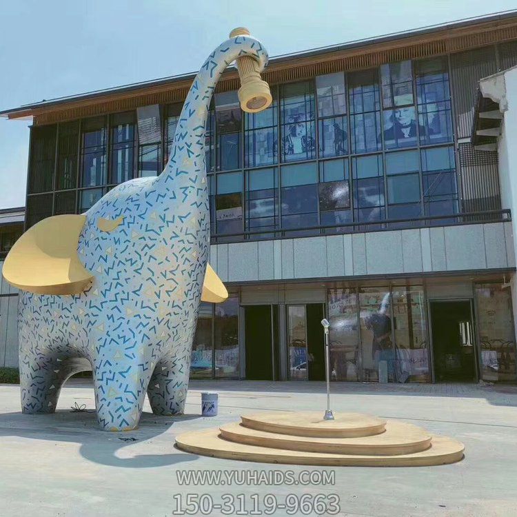 户外商场门口玻璃钢彩绘户外园林动物景观大象雕塑