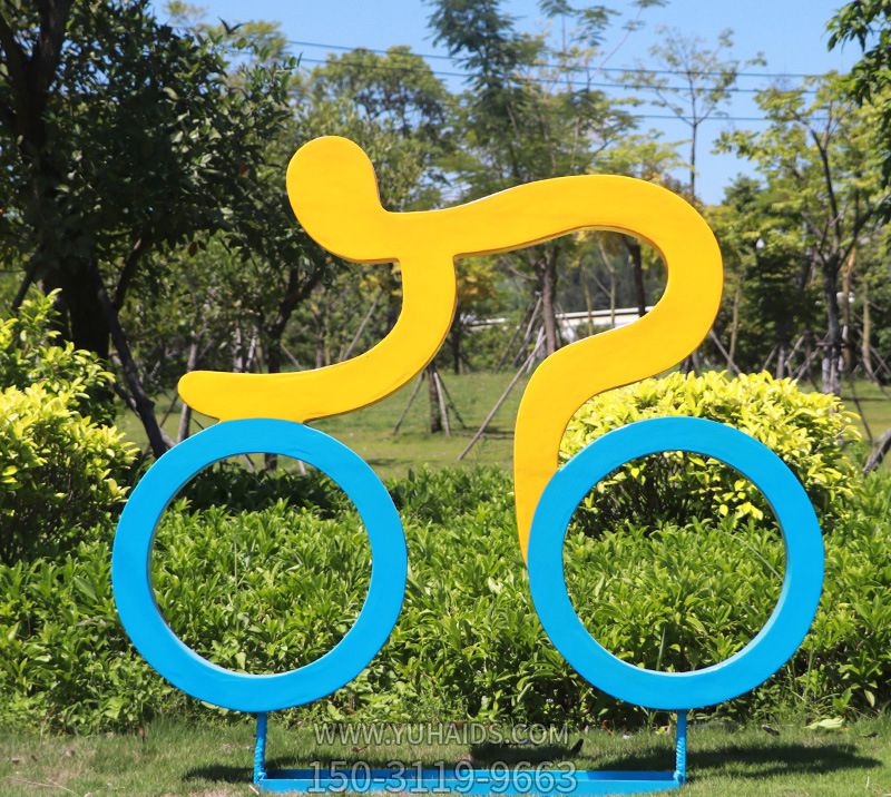 剪影自行车人物公园玻璃钢园林景观跑步雕塑运动校园户外小品体育