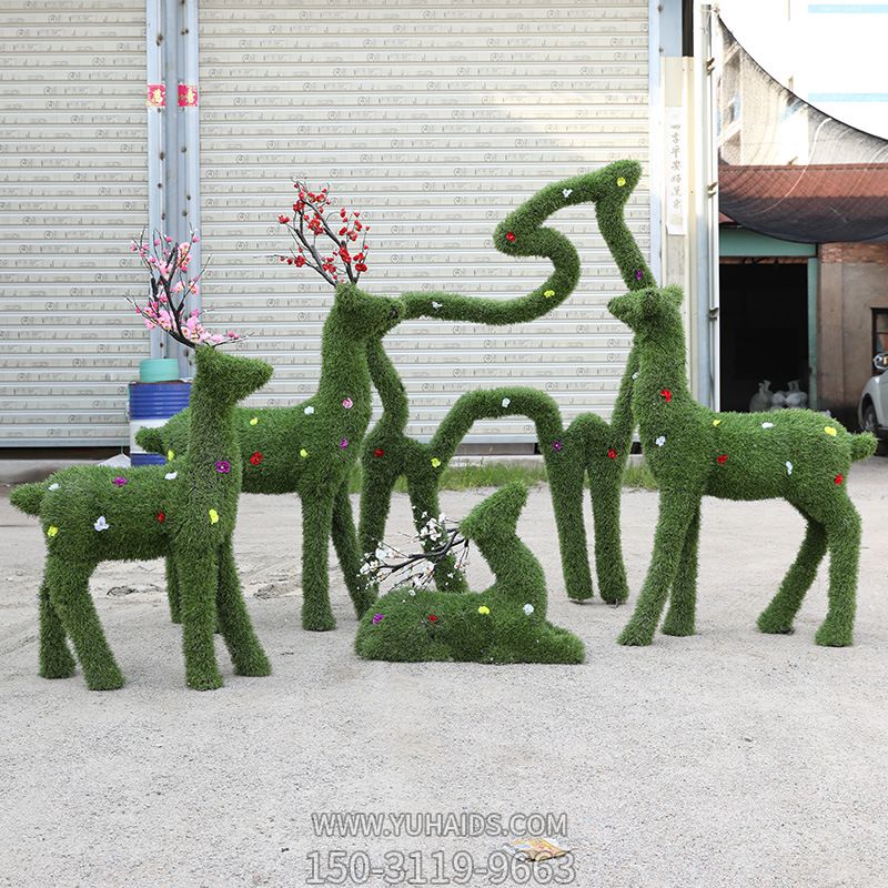 公园街道创意抽象绿植梅花鹿雕塑