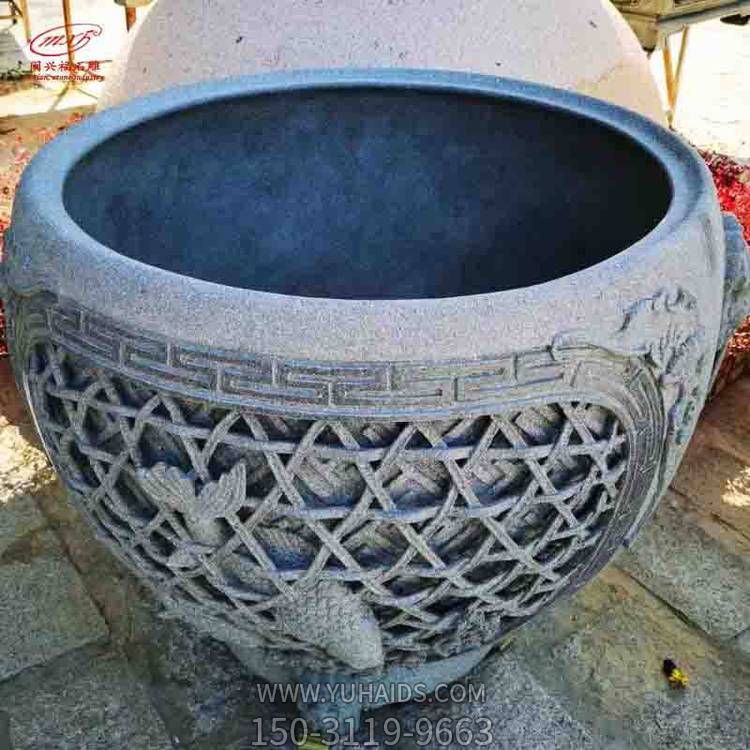 大理石石雕编织工艺庭院别墅石缸雕塑