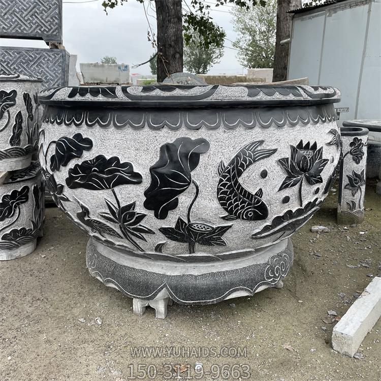 庭院寺庙鱼缸养花仿古青石园林摆件雕塑