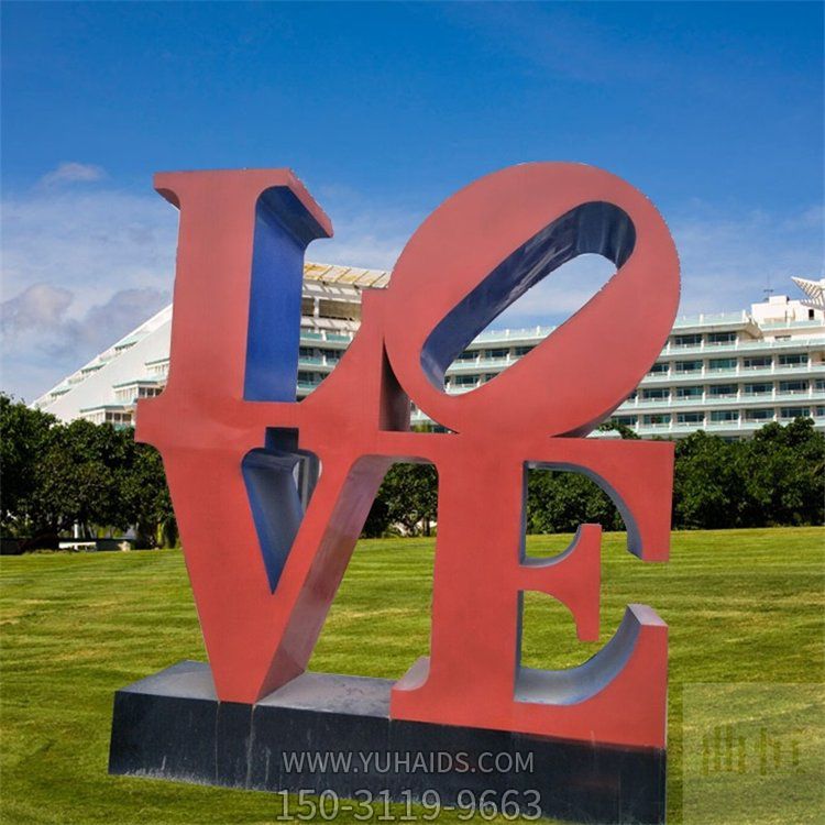 公园户外大型不锈钢红色LOVE字母摆件雕塑
