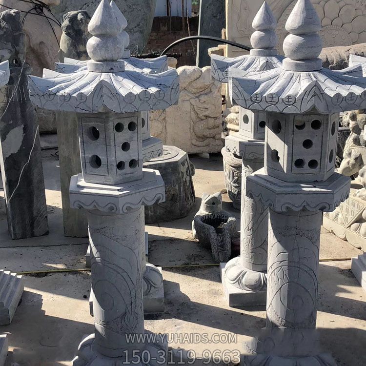 景区寺院摆放仿古做旧中式青石灯笼雕塑