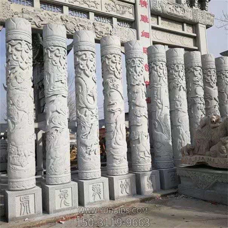  园林公园广场户外装饰 景观摆件外形美观青石石龙柱雕塑