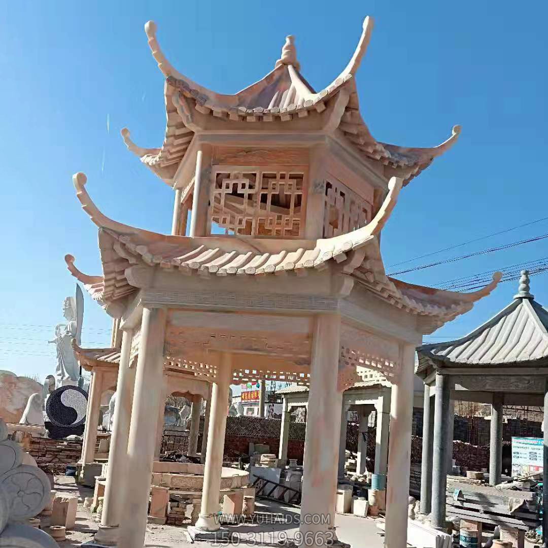 大理石双层宝顶园林景观休闲凉亭雕塑