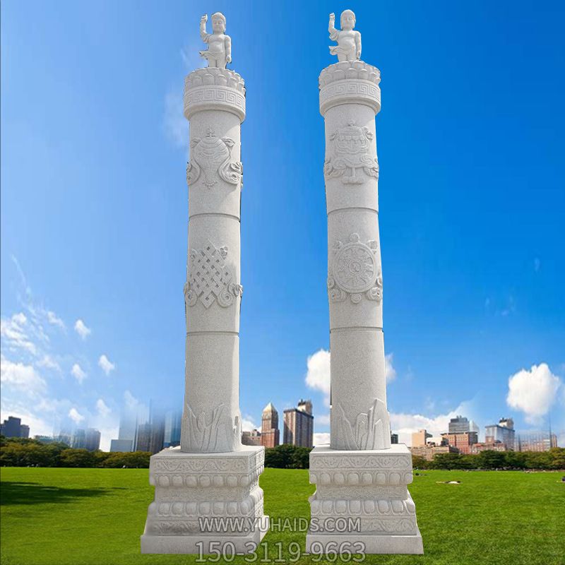 寺院摆放汉白玉山海九龙柱雕龙雕塑