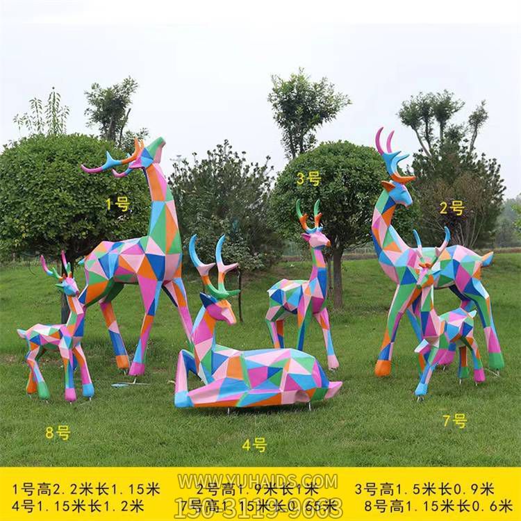 不锈钢彩绘动物小品草坪装饰摆件造景抽象梅花鹿雕塑