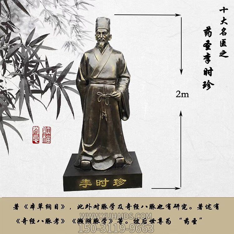 药圣李时珍雕塑医院景区人物铜雕摆件