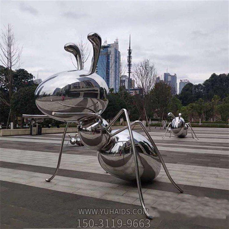 广场户外大型不锈钢镜面蚂蚁景观雕塑