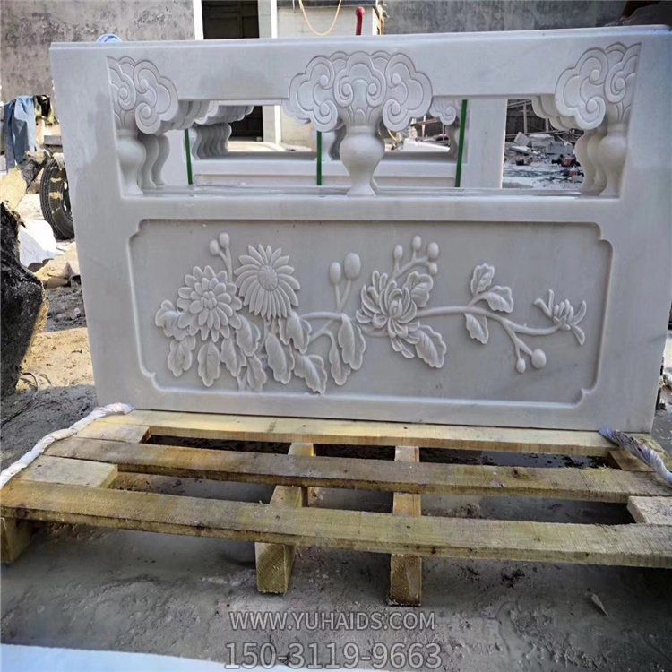 寺庙楼梯台阶安装大理石浮雕花朵栏板雕塑