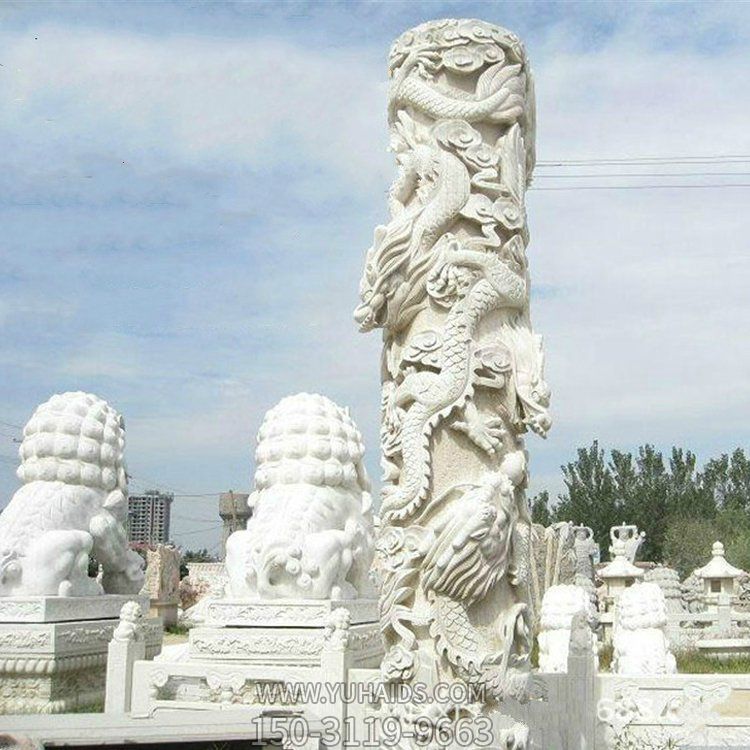 景区园林大理石手工雕刻龙柱雕塑