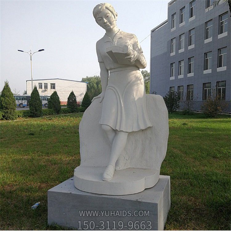 校园公园广场石雕看书的女孩雕塑