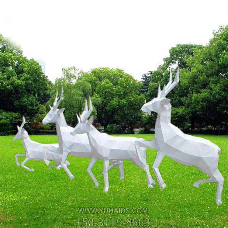 不锈钢几何园林广场大型奔跑的动物景观梅花鹿雕塑