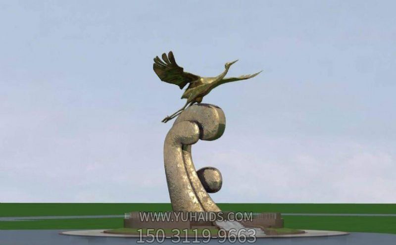 城市广场不锈钢户外大型景观飞翔的仙鹤雕塑