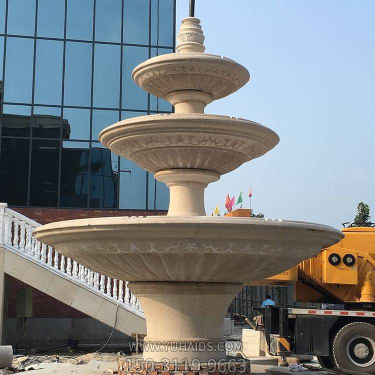 企业大理石雕刻三层喷泉欧式流水水钵雕塑