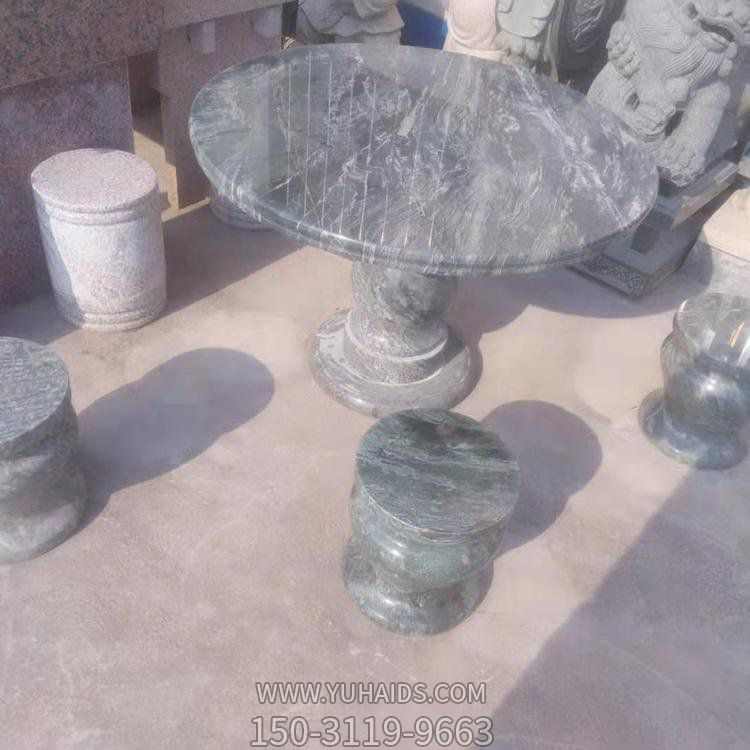 家用户外摆放大理石黑圆形石桌石凳雕塑