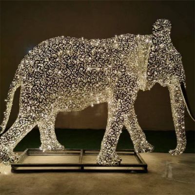大型不锈钢镂空灯光 大象雕塑 城市街道广场亮化摆件