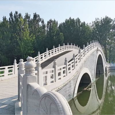 公园造景石拱桥汉白玉防护栏雕塑