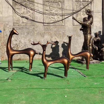 玻璃钢仿铜三只抽象鹿雕塑小区园林小品