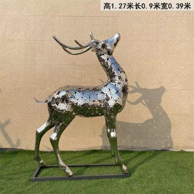 不锈钢抽空户外园林小鹿雕塑