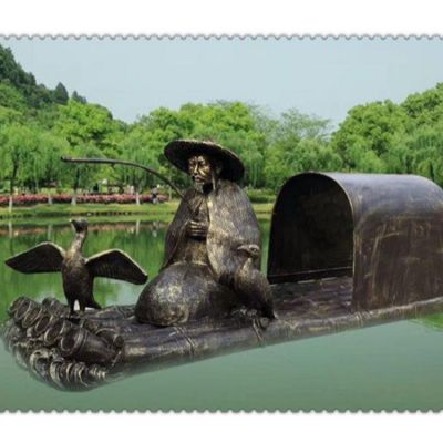 玻璃钢仿铜垂钓的老翁雕塑