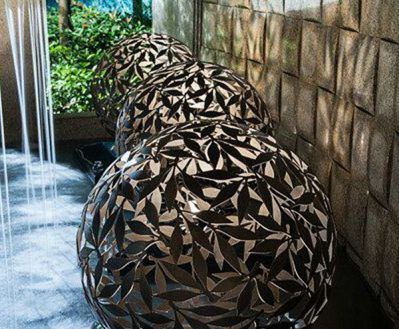 景区大厦抽象不锈钢镂空球雕塑