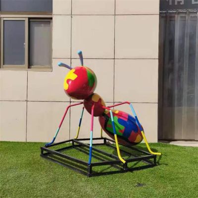 不锈钢彩绘蚂蚁动物雕塑 户外草坪公园金属铁艺景观