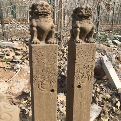 镇宅庭院摆放狮子拴马柱雕塑