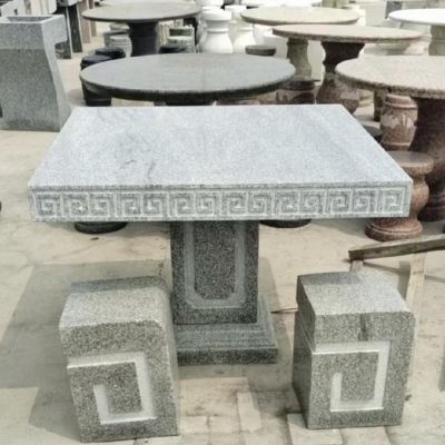 大理石石雕方形石桌石凳雕塑