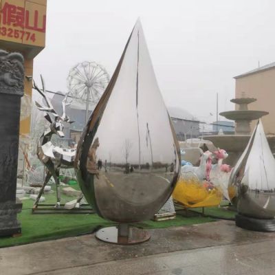公园户外广场大型不锈钢镜面水滴雕塑