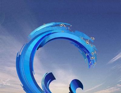 景区装饰一朵蓝色不锈钢海浪浪花雕塑