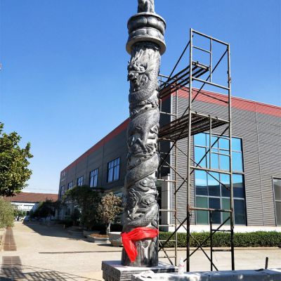 工厂企业大型青石石雕盘龙文化柱