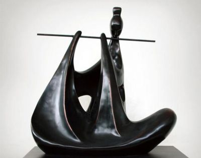 抽象吹笛子美女铜雕吹奏雕塑
