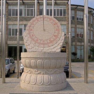 学校创意大理石石雕圆柱上的日晷雕塑