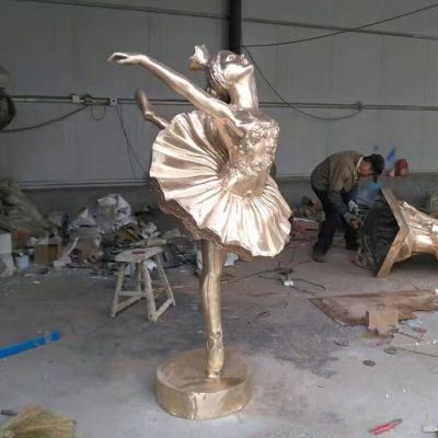公园创意玻璃钢仿铜园林景区女孩跳舞雕塑
