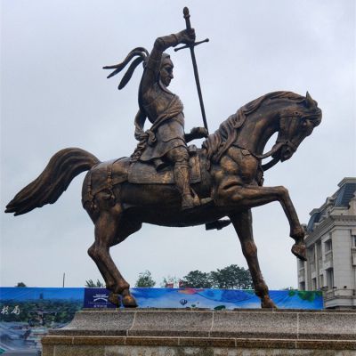 户外广场玻璃钢仿铜骑马的人物雕塑
