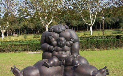景区公园铜雕胖胖的母子雕塑