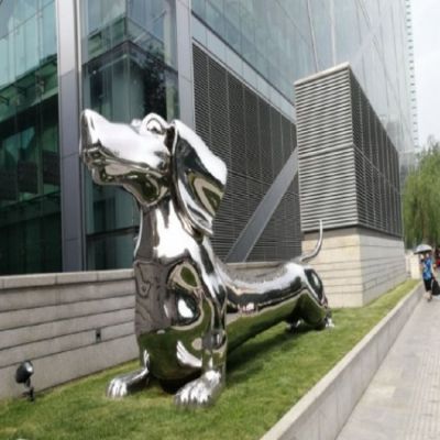 公司创意不锈钢镜面抽象狗雕塑