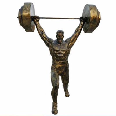 举重，玻璃钢仿铜体育运动人物雕塑