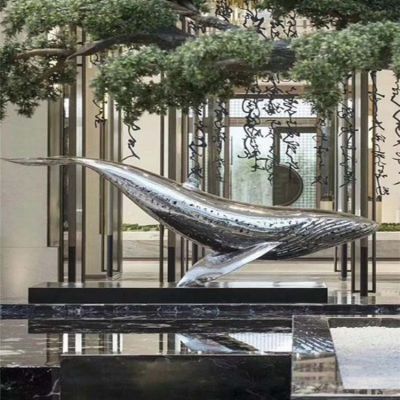 酒店大厅不锈钢镜面抽象鲸鱼摆件