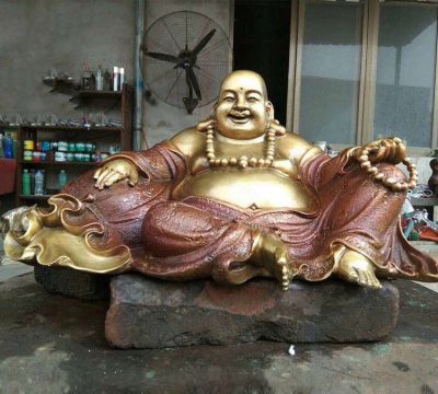 不锈钢大型仿真人物景观坐着的弥勒佛雕塑