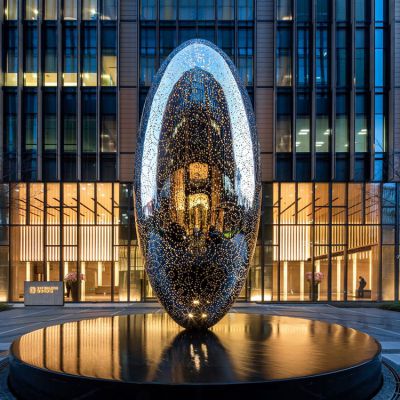 不锈钢镜面透光椭圆球，城市广场水景灯光装饰雕塑
